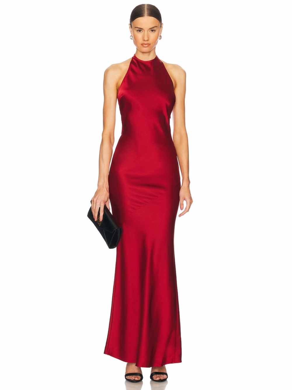 Stone Cold Fox Revolve Aria Red Satin Halter Tie Neck Evening Gown Size Small